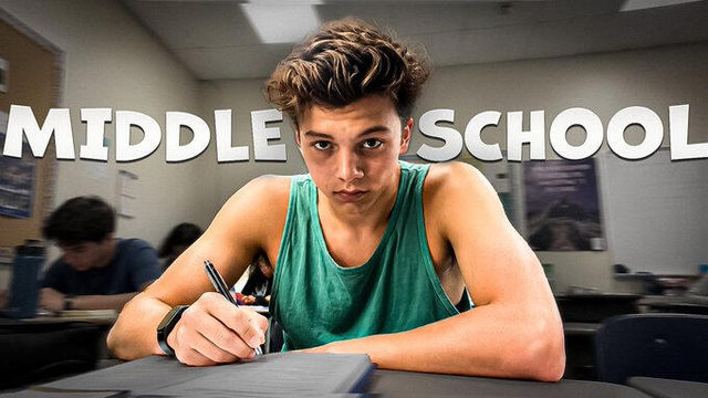 MIDDLE SCHOOL in bold type over a student at a classroom desk