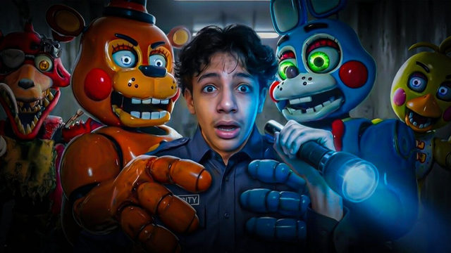 Five Nights at Freddy's animatronics closing in on a startled player